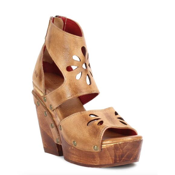 Bed Stu *Lucrative* Floral Cut Wedge Leather Sandals | Sz 10 Tan Rustic NEW $235 - Picture 4 of 6